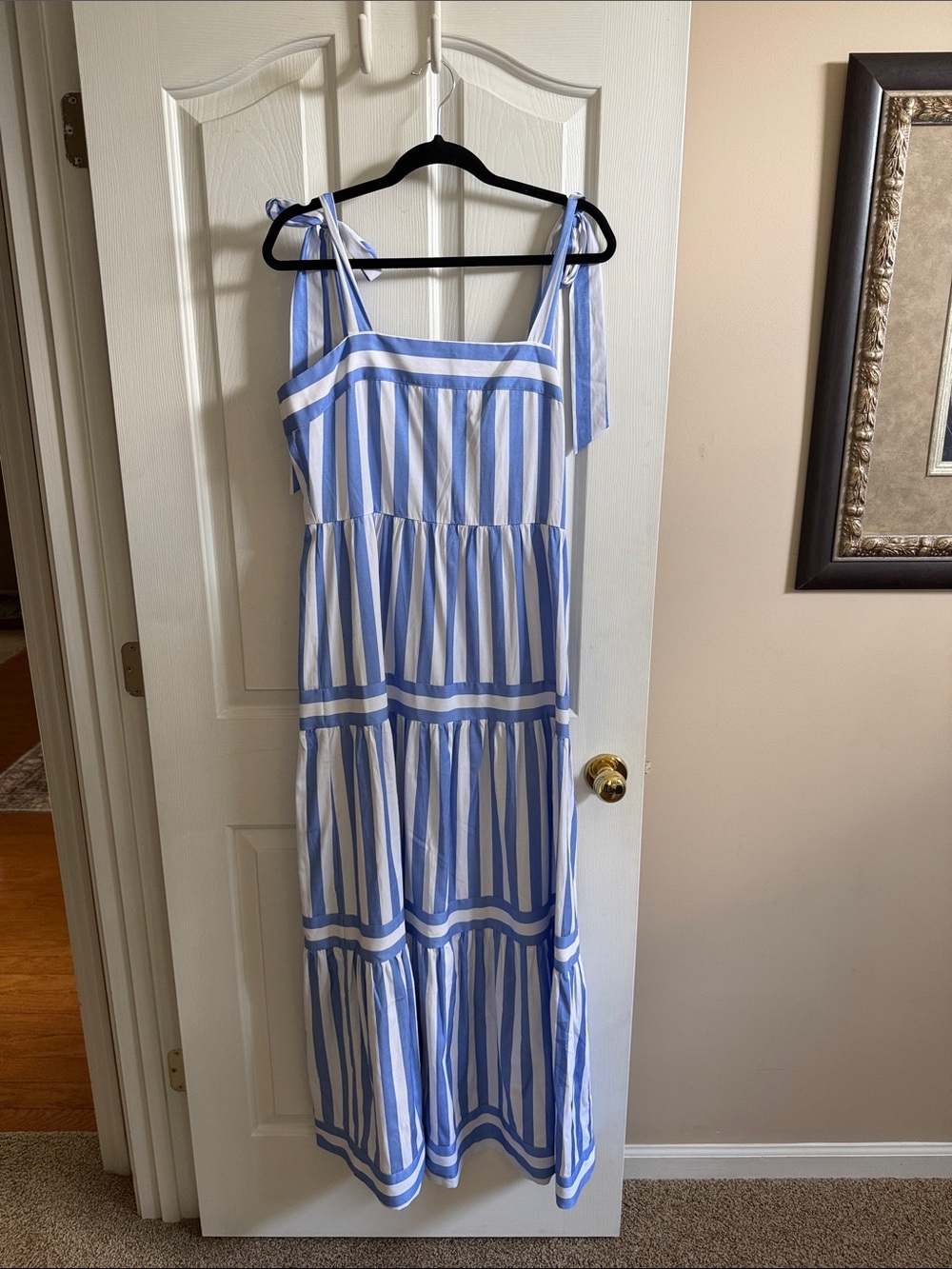 Aura Blue and White Striped Maxi Dress